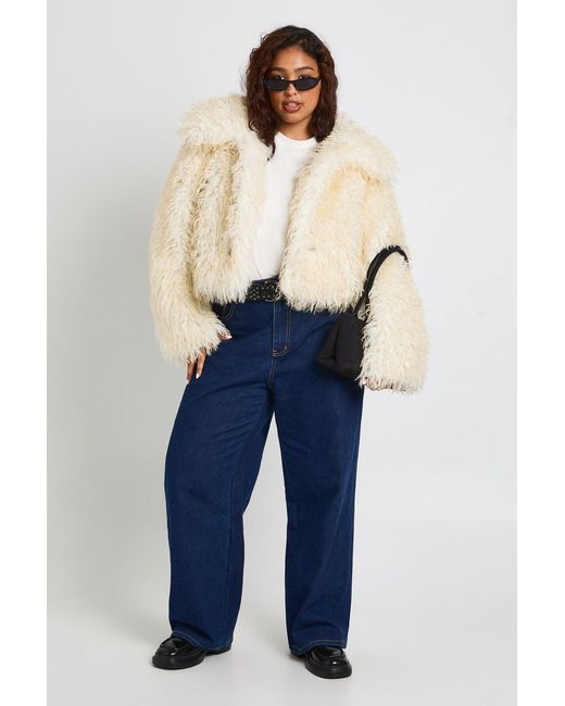 Boohoo Blue Plus Button Detail Faux Fur Jacket