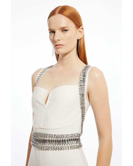 Karen Millen White Bandage Figure Form Knit Embellished Maxi Dress
