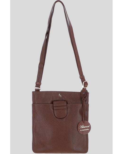 Ashwood Leather Brown Genuine Crossbody X Shoulder Bag With Golden Accents