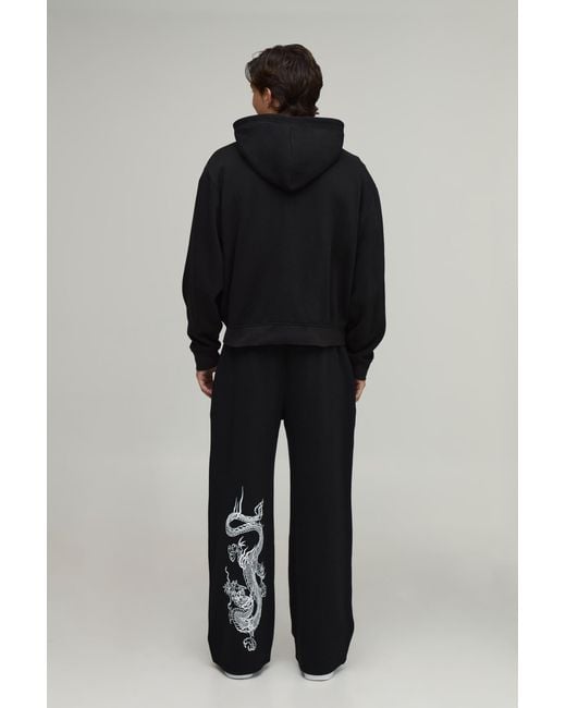 BoohooMAN Black Wide Leg Dragon Print Jogger for men