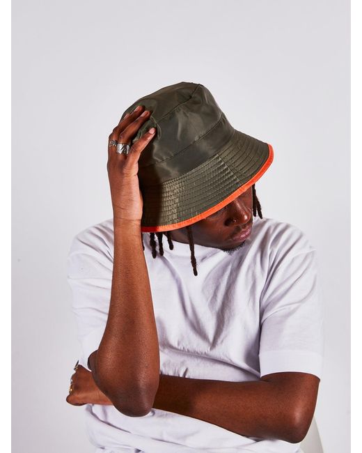 SVNX Brown Nylon Bucket Hat With Contrast Trim And Drawstring for men