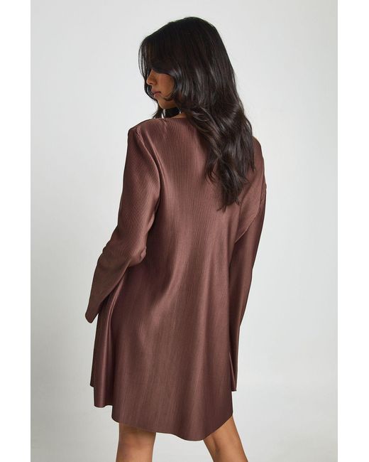 Boohoo Brown Plisse Flare Sleeve Mini Dress