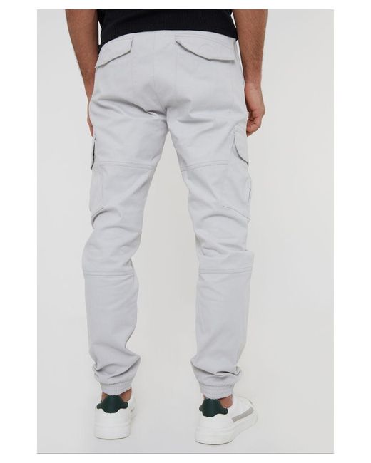 Threadbare Gray Off 'Belfast' Cotton Jogger Style Cargo Trousers With Stretch for men