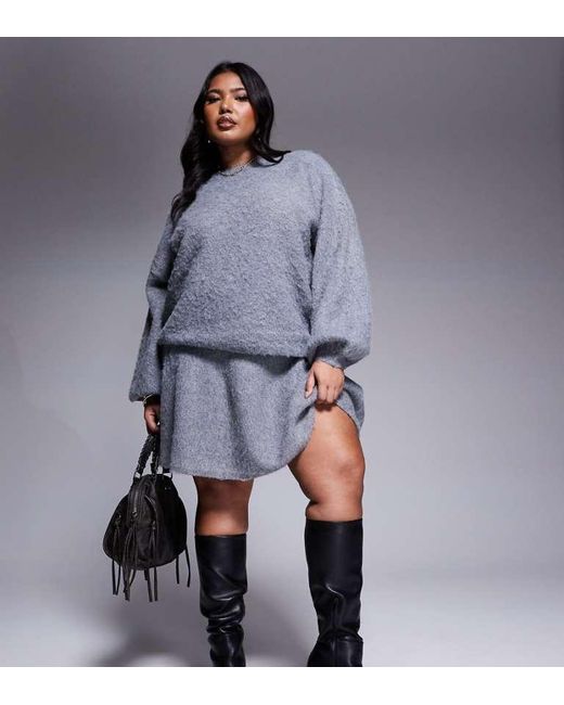 In The Style Plus Gray X Natalya Wright Exclusive Pleated Knitted Fluffy Yarn Skirt Co-Ord