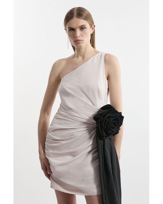 Karen Millen Multicolor Taffeta Bandeau Tailored Rosette Drape Mini Dress