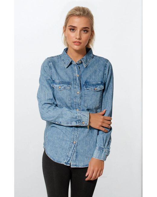 H&M Blue Washed Denim Shirt Cotton