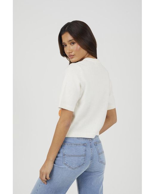 Brave Soul White Short Sleeve Jacquard Knit Cardigan