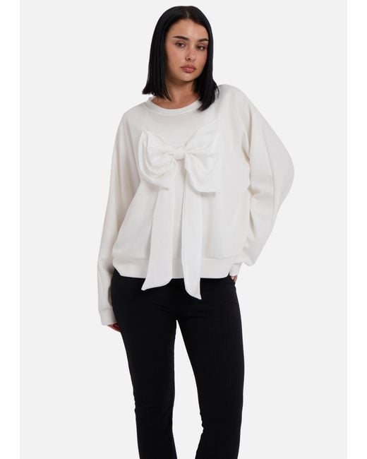 Gini London White Bow Front Oversized Jumper Top