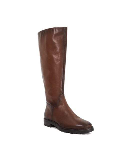 Dune Brown Wftayah Wide Fit Leather Knee High Boots