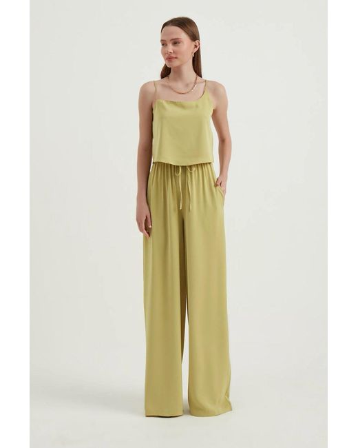 Hiccup Yellow High Waist Elastic Palazzo Trousers With A Belt Detail