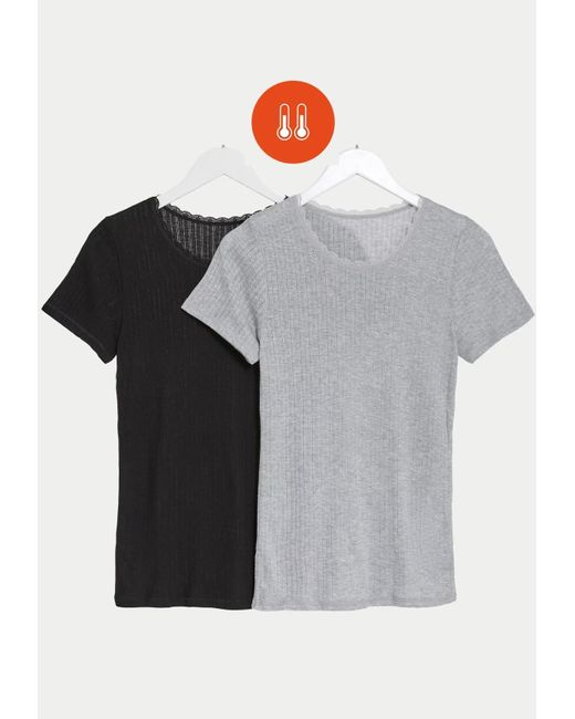 Marks & Spencer Gray 2 Pack Thermal Pointelle Short Sleeve Tops