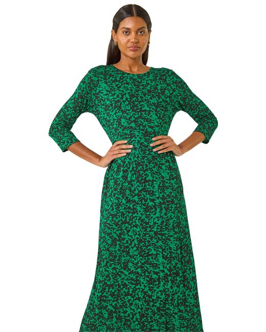 Roman Green Abstract Pocket Midi Dress