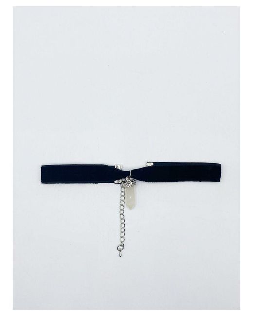 SVNX Blue Faux Velvet Choker Necklace With Clear Stone Charm
