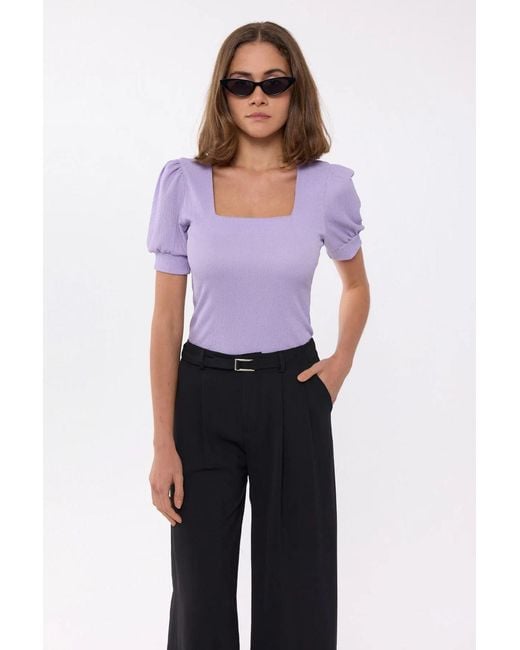 Hiccup Blue Square-Neck Woven Short-Sleeve Crop Top