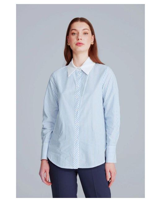 GUSTO Blue Contrast Collar Cotton Shirt