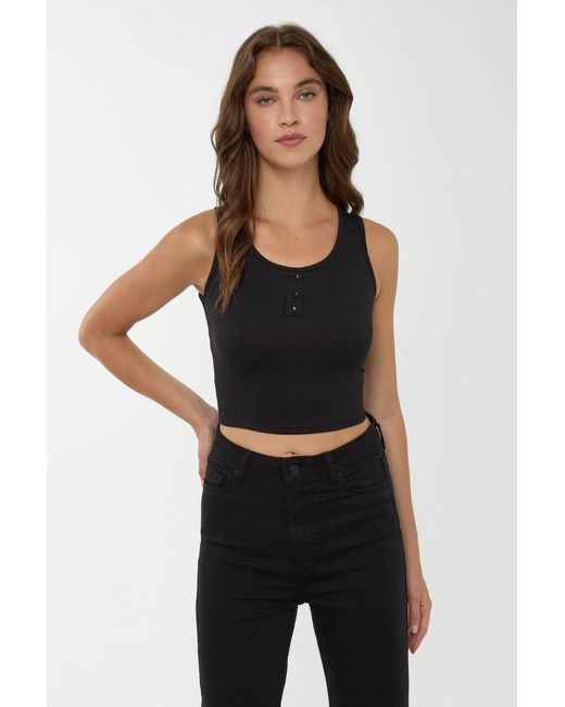 Hiccup Black Basic Button Detailed Crop Top