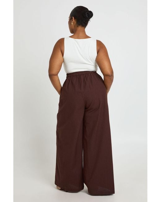 Boohoo Brown Plus Linen Look Box Pleat Trouser