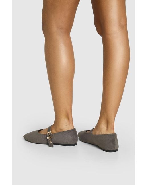 Boohoo White Wide Fit Buckle Detail Mary Jane Ballet Flats