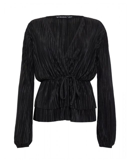 Threadbare Black Plisse Wrap Blouse