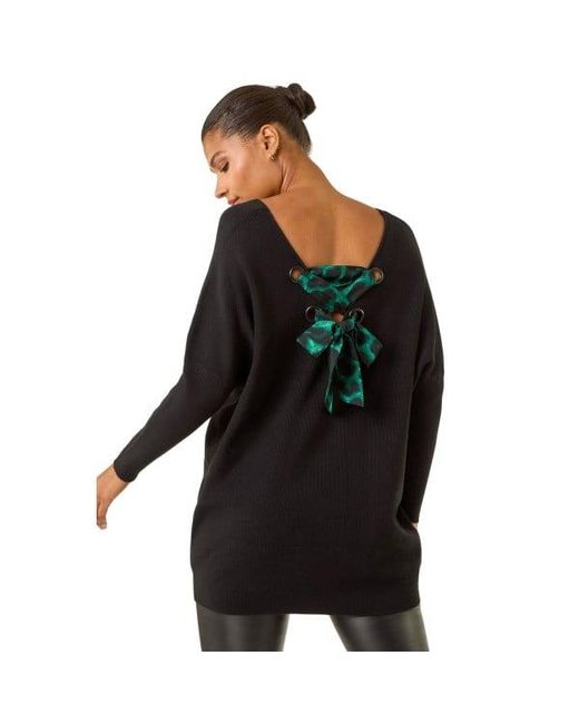 Roman Black Animal Print Eyelet Back Knit Jumper