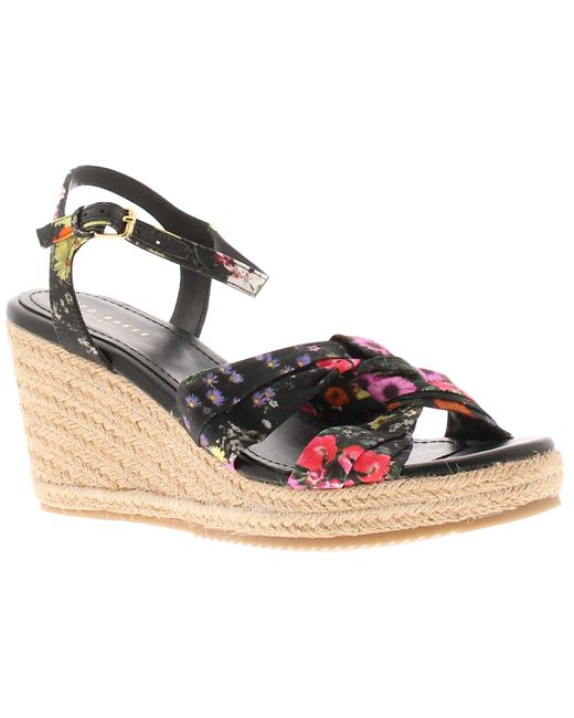 Ted Baker Metallic Sandals Cardima Espadrille Wedge Floral Printed Textile