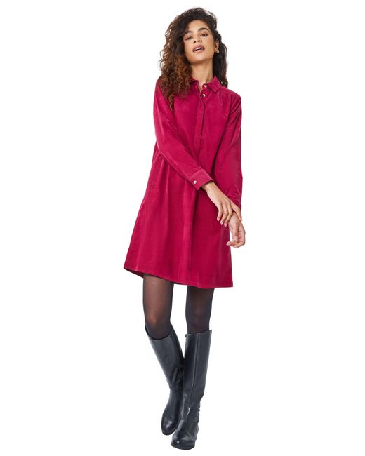 Roman Red Corduroy Tunic Shirt Dress