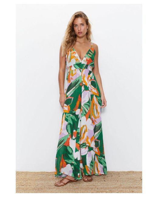 Warehouse White Rayon Crepe Tropical Embroidered Tie Back Beach Jumpsuit