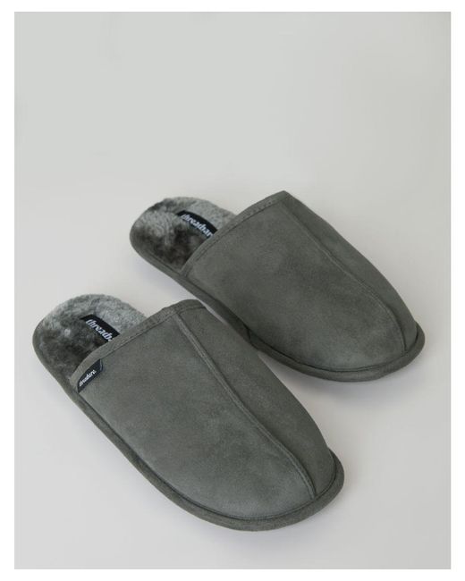 Threadbare Gray 'Lewes' Faux Fur Lined Suedette Mule Slippers for men