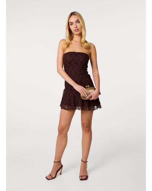 Pink Vanilla Brown Asym Lace Bandeau Dress