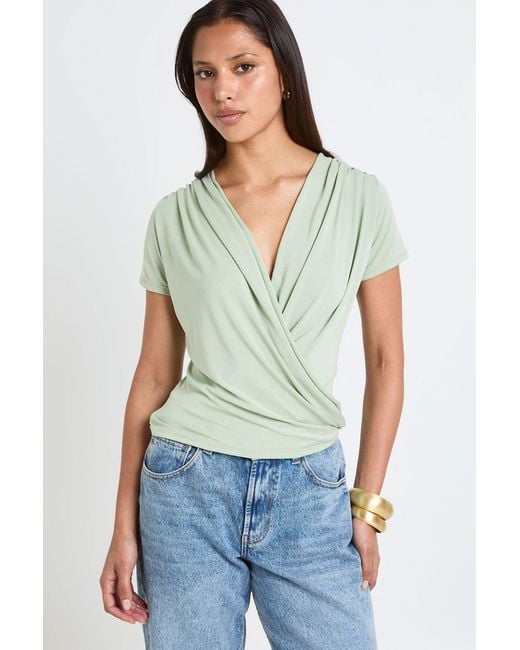 Boohoo White Modal Deep Drape Short Sleeve Top