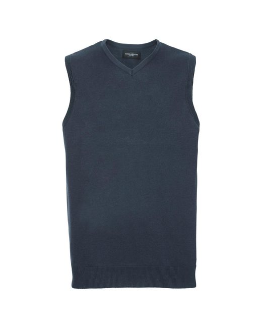 Russell Blue Collection Cotton Acrylic V Neck Sleeveless Sweatshirt (French) for men