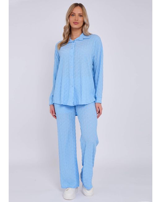 Gini London Blue Himmelblaues Strukturiertes Hemd Mit Langen Ärmeln Und Übergröße