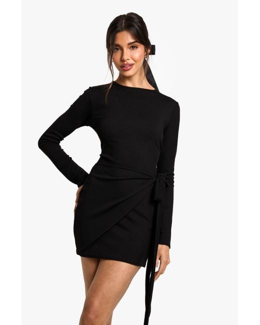 Boohoo Black Long Sleeve Wrap Mini Dress
