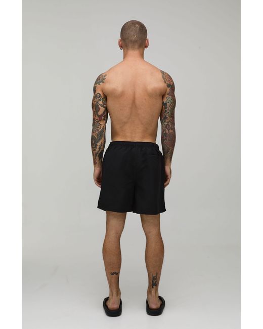 BoohooMAN Black Varsity Badge Mid Length Swim Short for men