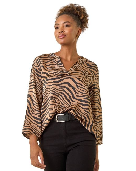 Roman Black Animal Print V-Neck Shirt