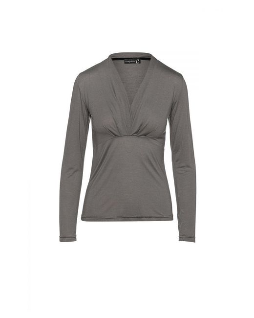 Conquista Gray Dark Cashmere Blend Long Sleeve Faux Wrap Top