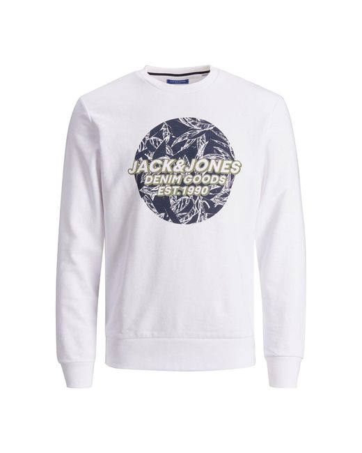 Jack & Jones White Jack&Jones Logo Printed Pullover Sweatshirt for men