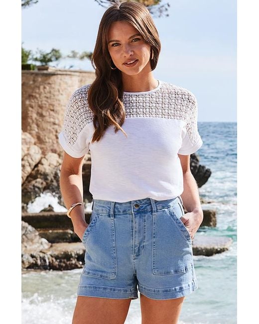 Sosandar Blue Light Wash Utility Denim Shorts