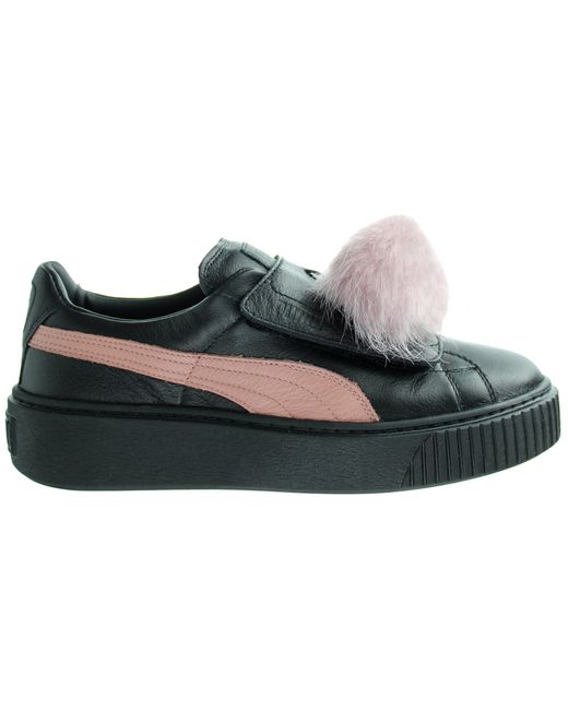 PUMA Black Basket Platform Pompom Trainers Leather