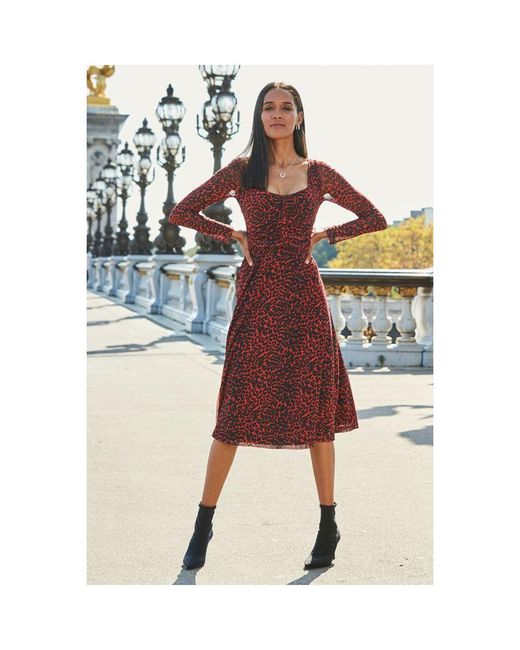 Sosandar Multicolor Leopard Print Square Neck Midi Dress
