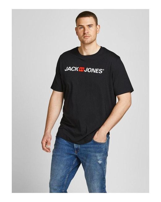 Jack & Jones Black T-Shirt, King Size Short Sleeve Crew Neck for men
