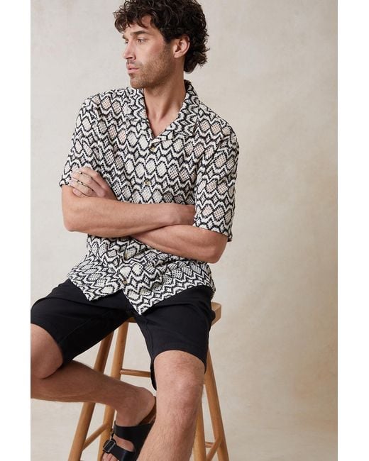 Threadbare Natural Crochet Textured Short Sleeve Shirt for men