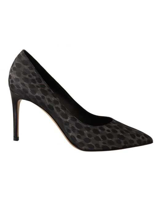 Rocco Barocco Sofia Black Leopard Leather Stiletto High Heels Pumps Shoes