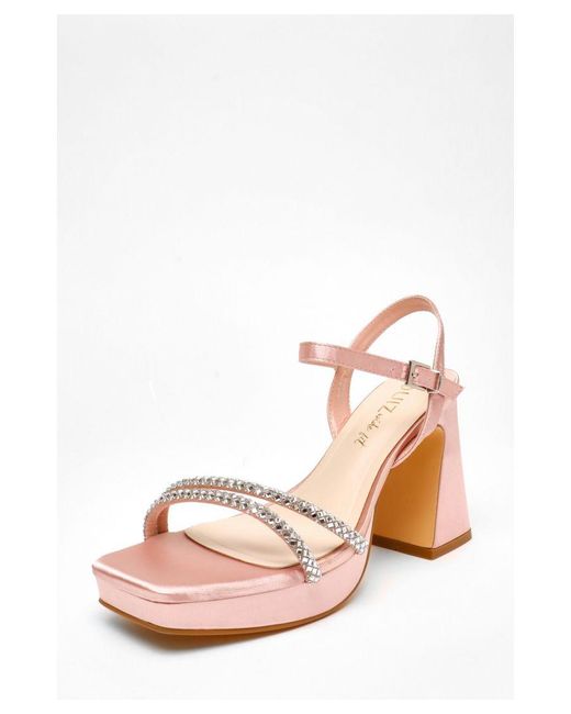 Quiz Pink Wide Fit Light Diamante Platform Heeled Sandals