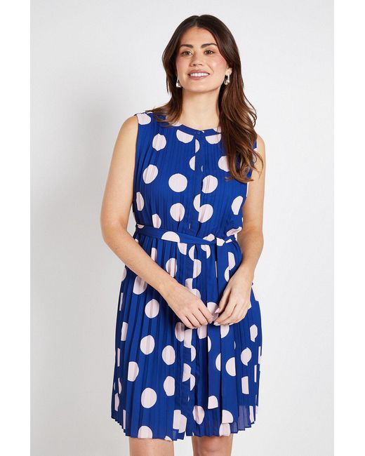 Wallis Blue Polka Dot Pleated Shift Dress