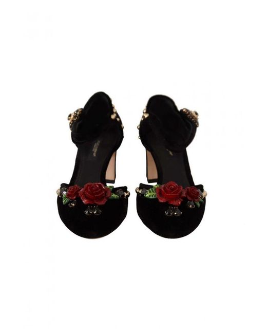 Dolce & Gabbana Black Embellished Ankle Strap Heels Sandals Shoes Viscose