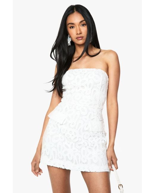Boohoo White Premium Lace Bandeau Mini Dress