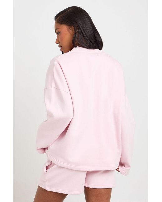 Boohoo Pink Henley Neck Sweatshirt Short Tracksuit
