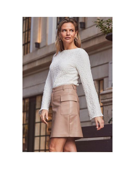 Sosandar Brown Taupe Faux Leather Utility Pocket Skirt