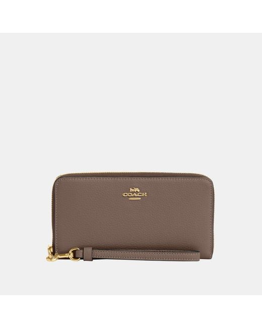 COACH Brown Refined Pebbled Leather Long Zip Around Wallet